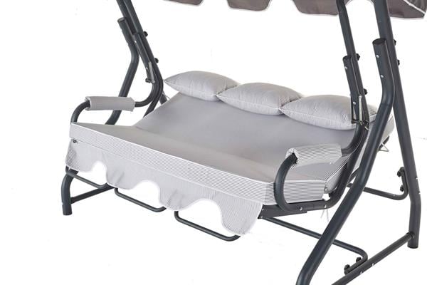 Erinöz Salvia 3 Kişilik Bahçe Balkon Teras Salıncağı - Minder: Gri Çizgili Tente: Gri