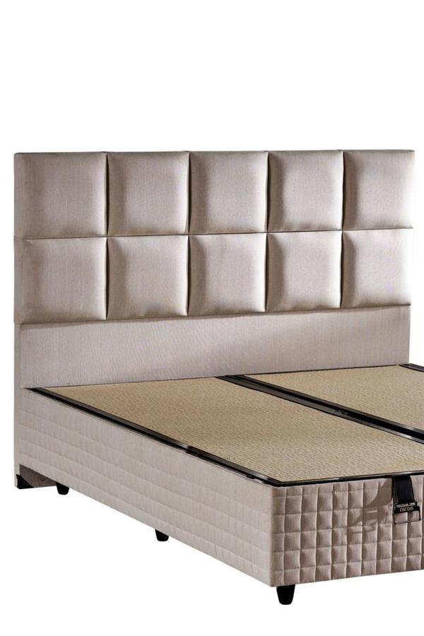 Star Baza ve Başlık Seti 200x200 cm Çift Kişilik Krem Keten Kumaşlı Lüks Baza ve Başlık Takımı