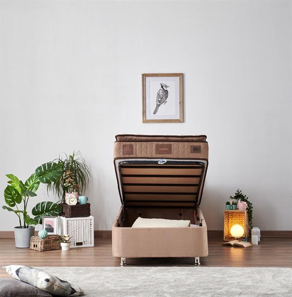 W. Cotton 80x180 cm Tek Kişilik Pedli Yatak Baza Başlık Takımı - Kumaş Baza, Başlık ve Yatak Seti