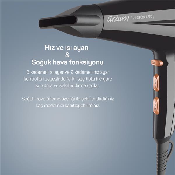 ARZUM AR5047 PROFON NEO PROFESYONEL SAC KURUTMA MAKINESI SIYAH