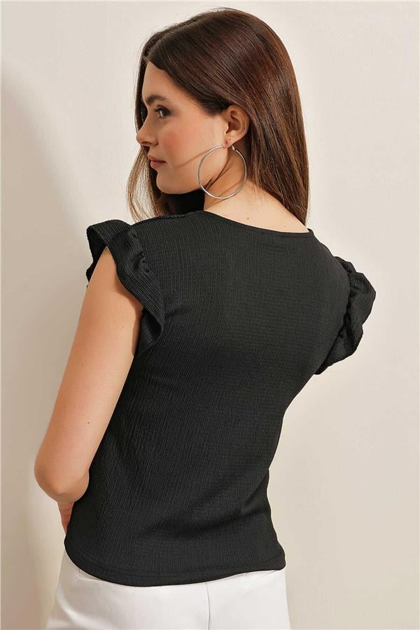 Bigdart 0467 Siyah Kadın Dantel Detaylı Bluz