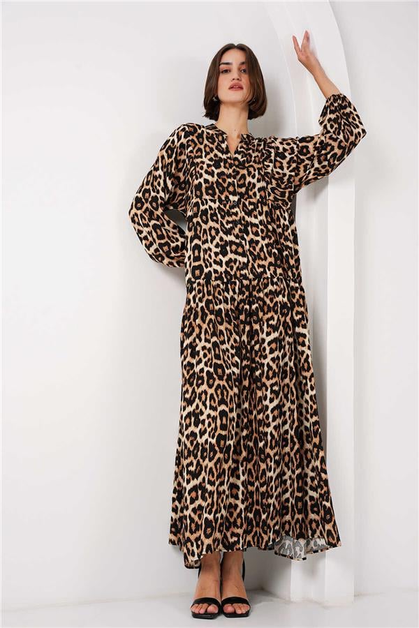 Bigdart 2423 Kagve Kadın Leopar Desenlii Elbise