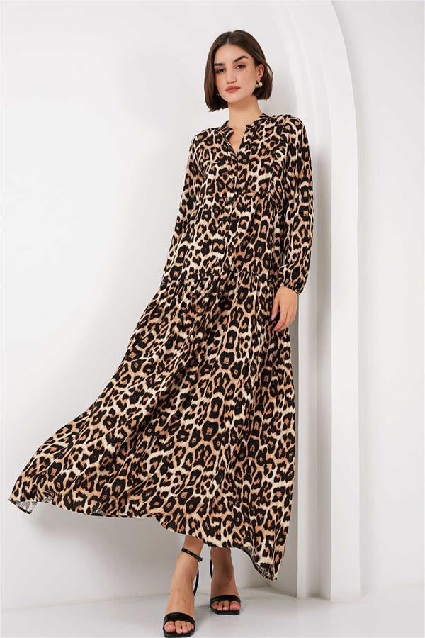 Bigdart 2423 Leopar Kadın Leopar Desenli Elbise