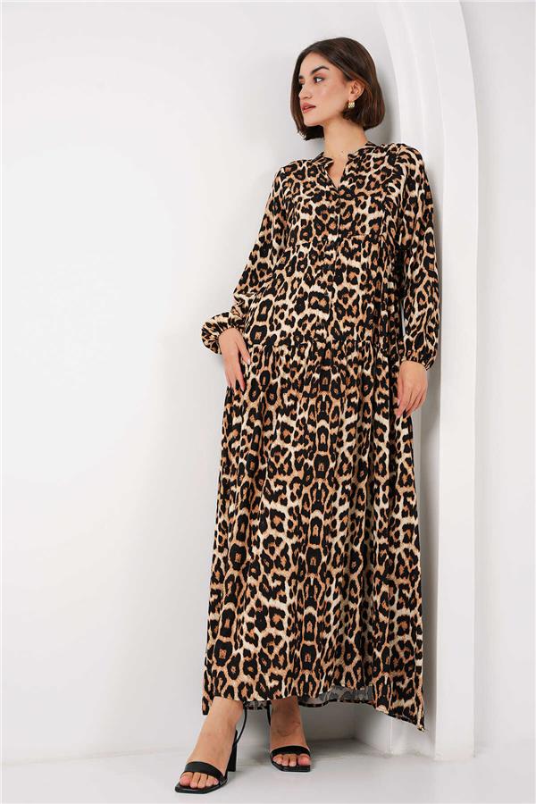 Bigdart 2423 Leopar Kadın Leopar Desenli Elbise