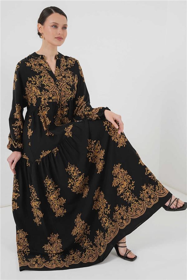 Bıgdart 2423 Sıyah Gold Tesettur Elbıse