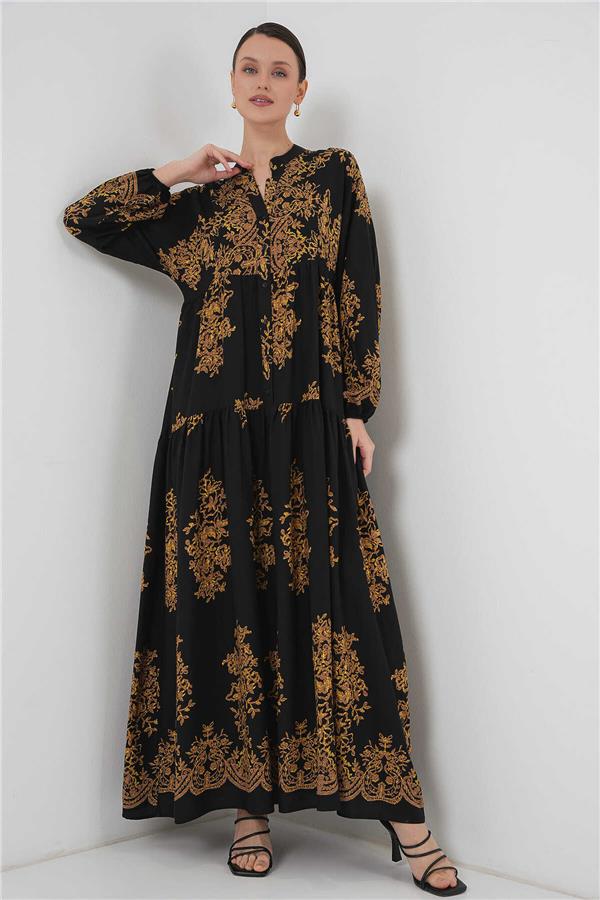 Bıgdart 2423 Sıyah Gold Tesettur Elbıse