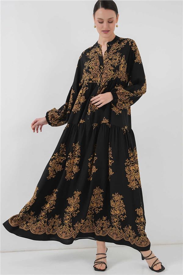 Bıgdart 2423 Sıyah Gold Tesettur Elbıse