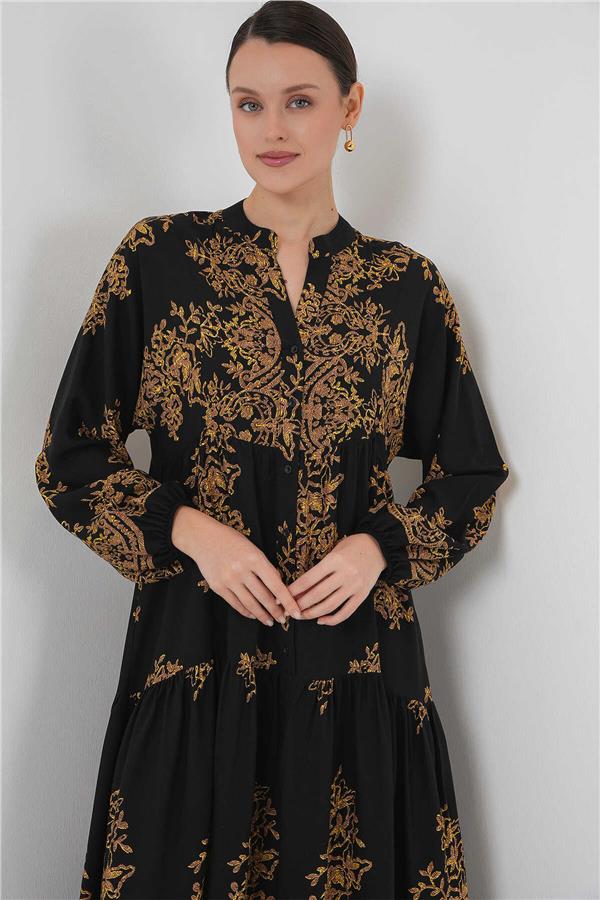 Bıgdart 2423 Sıyah Gold Tesettur Elbıse