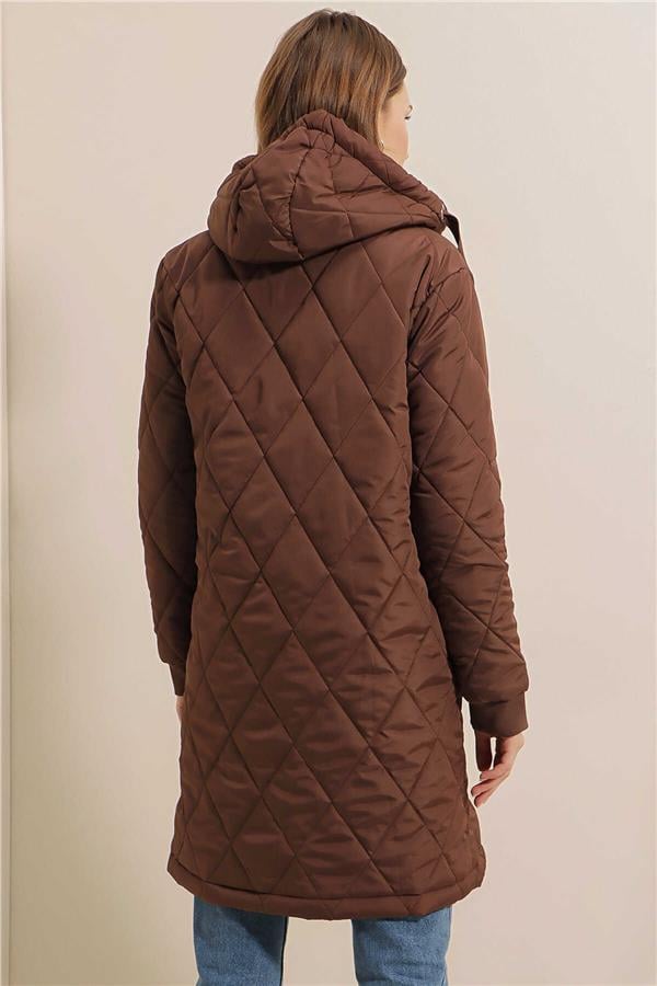 Bıgdart K26 5138 Kahve Kadın Kapıtone Uzun Sısme Mont