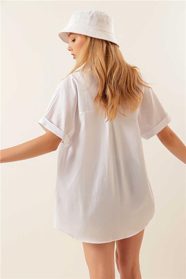Bıgdart Y25 20120 Beyaz Oversize Kısa Kollu Gömlek