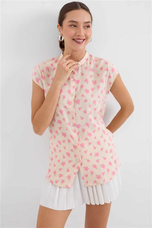 Bıgdart Y25 3711 Pembe Kadın Yarım Kol Gomlek