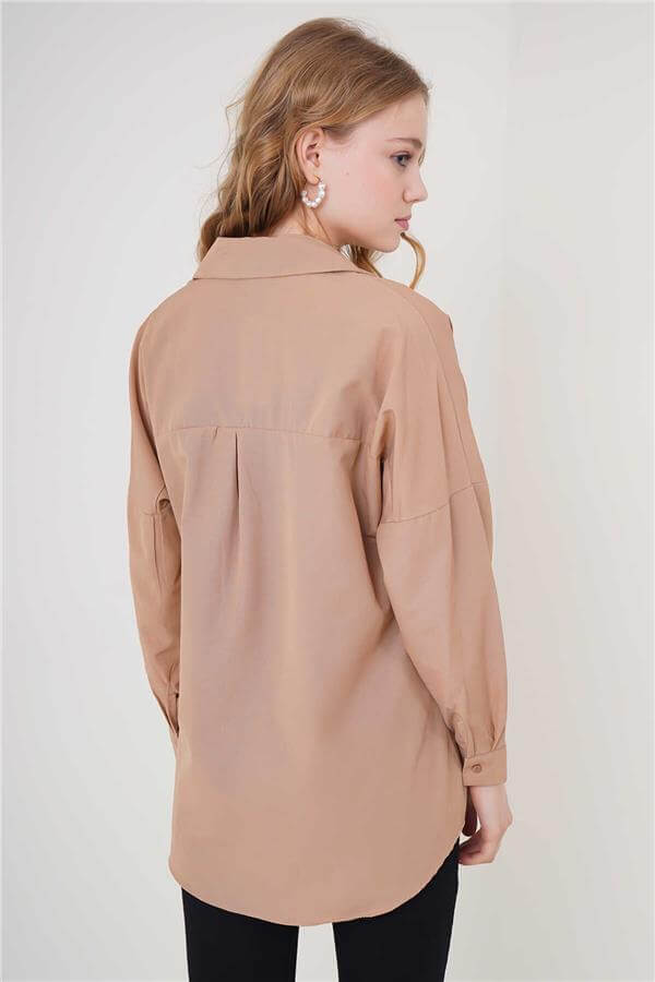Bıgdart Y25 3900 Camel Kadın Oversıze Uzun Basıc Gomlek