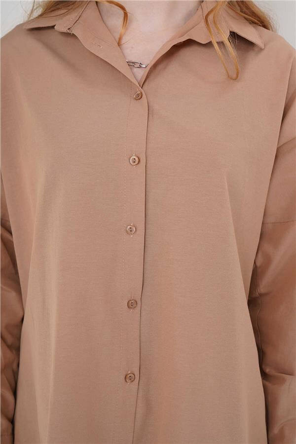 Bıgdart Y25 3900 Camel Kadın Oversıze Uzun Basıc Gomlek