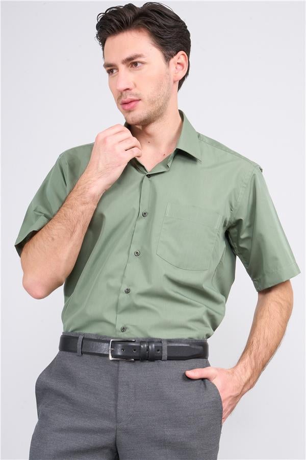 Çetinkaya 310D Erkek Kısa Kol Terry Cotton Gömlek 1-3 Haki