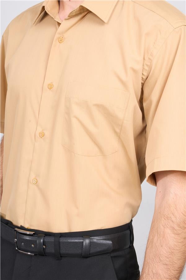 Çetinkaya 310D Erkek Kısa Kol Terry Cotton Gömlek 1-3 Camel