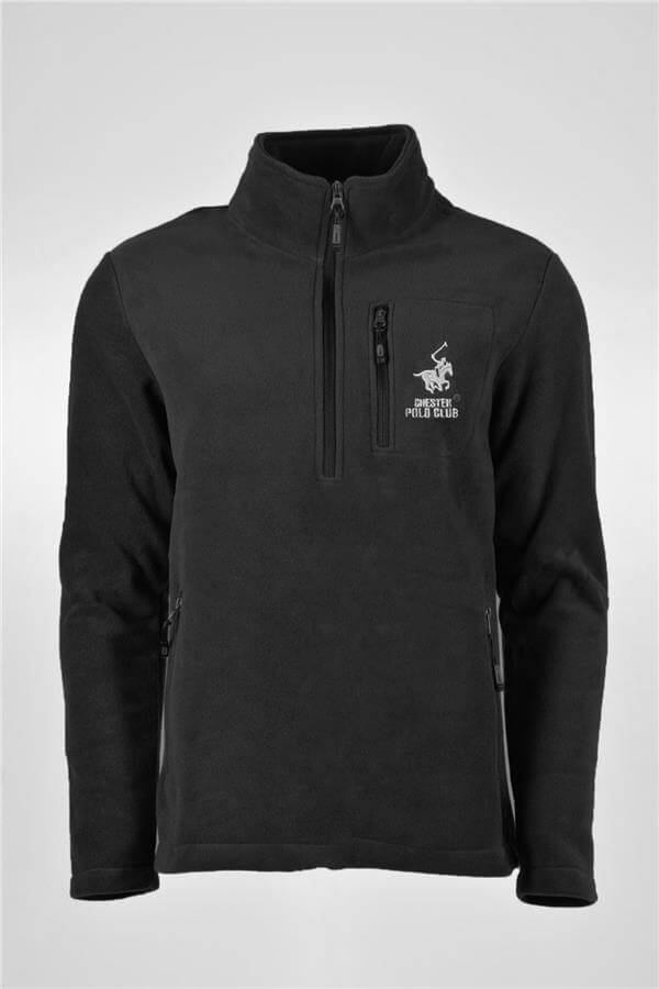 Çetinkaya Chester Polo 3729 Dik Yaka Yarım Fermuarlı Regular Polar Sweatshirt Siyah