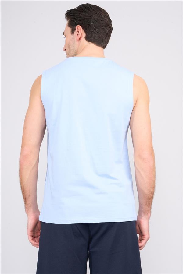 Çetinkaya Chester Polo 3831 Bisiklet Yaka 30/1 Penye Regular Baskılı Atlet Açık Mavi