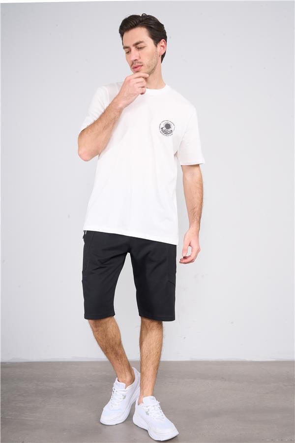 Çetinkaya Chester Polo 3833 Bisiklet Yaka 30/1 Penye Comfort Baskılı T-shirt Krem