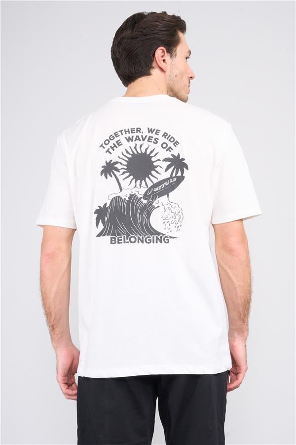 Çetinkaya Chester Polo 3833 Bisiklet Yaka 30/1 Penye Comfort Baskılı T-shirt Krem