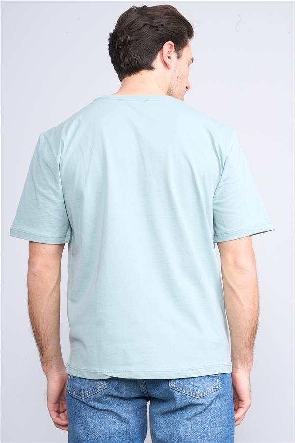 Çetinkaya Chester Polo 3834 Bisiklet Yaka 30/1 Penye Regular Baskılı T-shirt Eski Yeşil