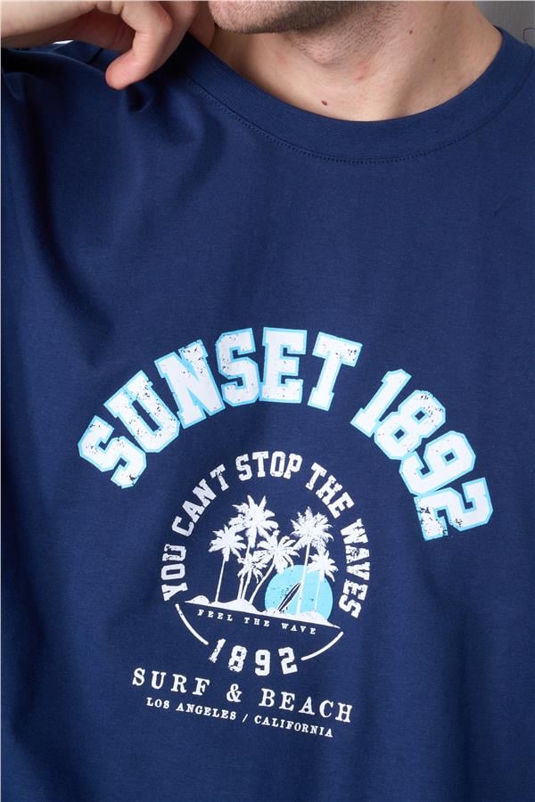 Çetinkaya Chester Polo 3838 Bisiklet Yaka 30/1 Penye Regular Baskılı T-shirt Açık Lacivert