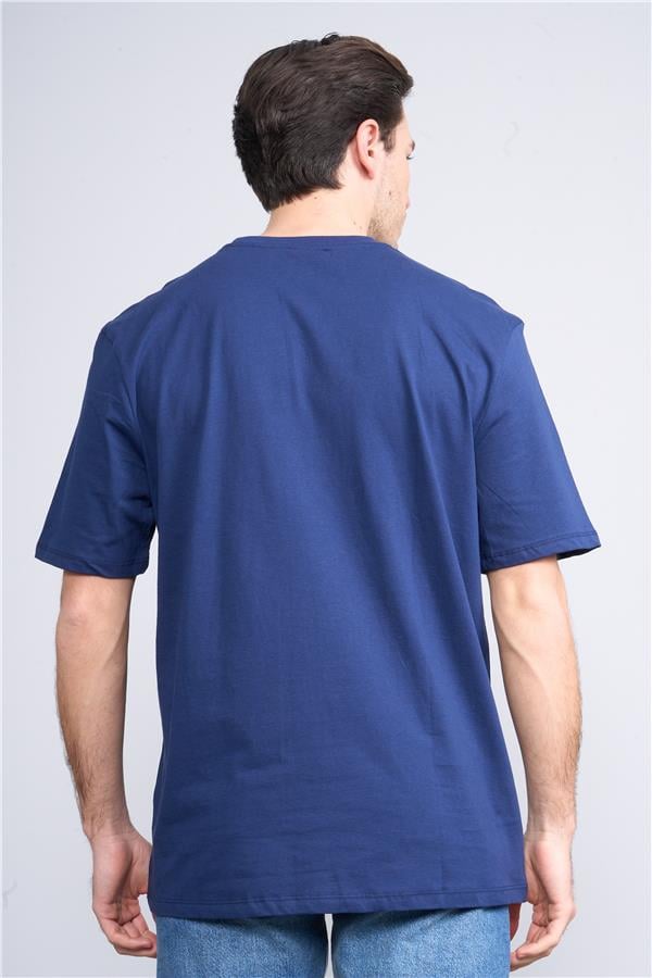 Çetinkaya Chester Polo 3838 Bisiklet Yaka 30/1 Penye Regular Baskılı T-shirt Açık Lacivert