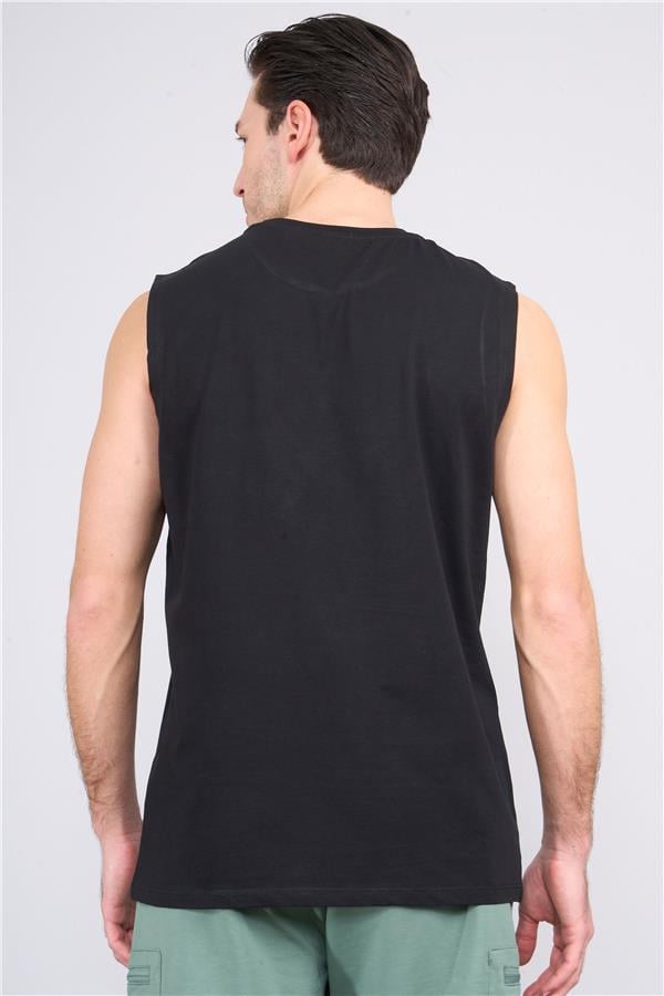 Çetinkaya Chester Polo 3840 Bisiklet Yaka 30/1 Penye Regular Baskılı Atlet Siyah