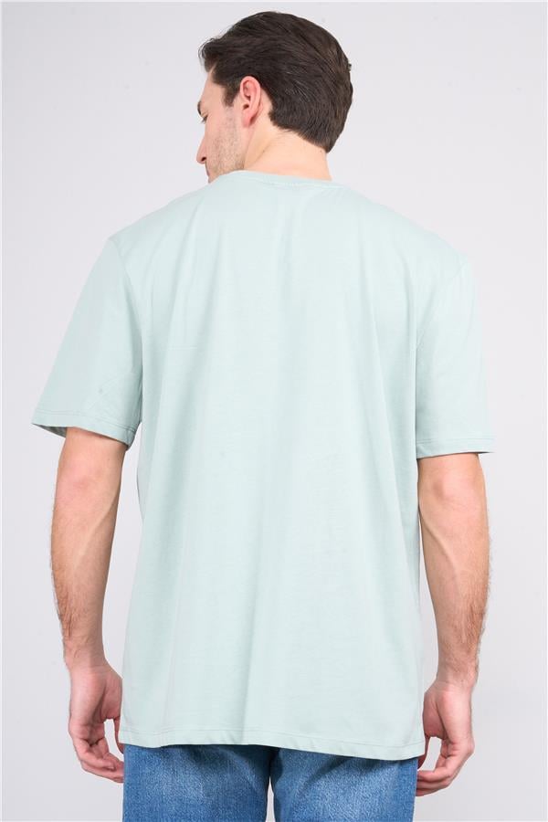 Çetinkaya Chester Polo 3844 Bisiklet Yaka 30/1 Penye Comfort Baskılı T-shirt Koyu Çağla