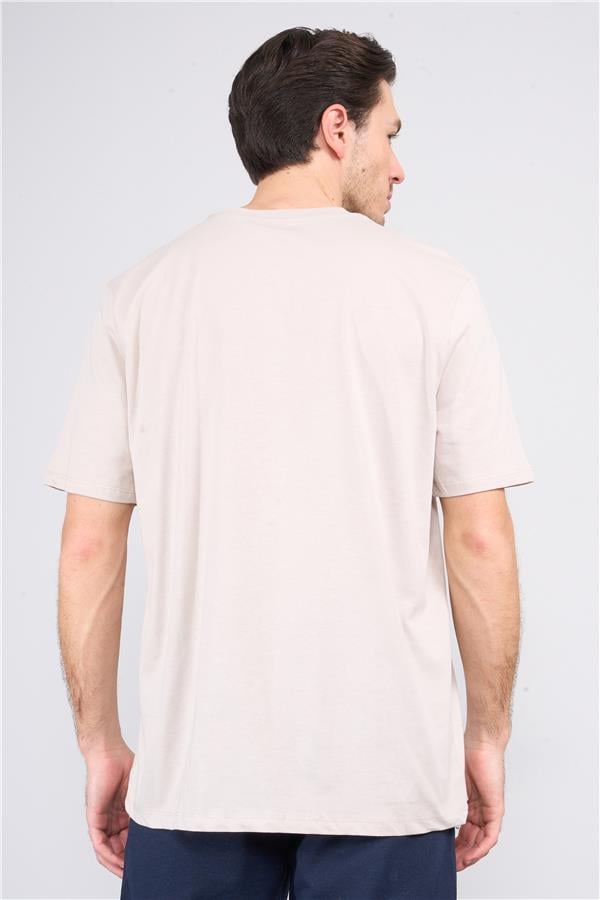 Çetinkaya Chester Polo 3853 Bisiklet Yaka 30/1 Penye Comfort Baskılı T-shirt Vizon