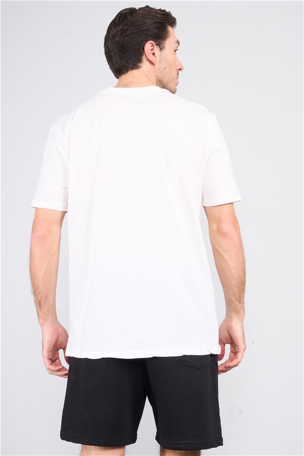 Çetinkaya Chester Polo 3853 Bisiklet Yaka 30/1 Penye Comfort Baskılı T-shirt Krem