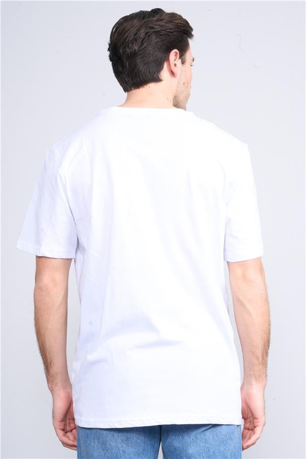 Çetinkaya Chester Polo 3858 Bisiklet Yaka 30/1 Penye Regular Baskılı T-shirt Beyaz