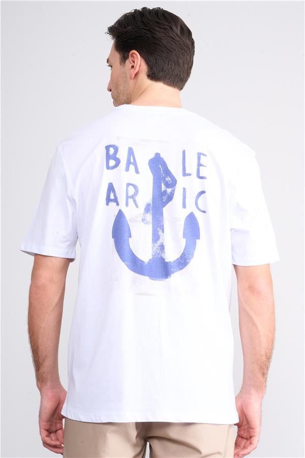 Çetinkaya Chester Polo 3859 Bisiklet Yaka 30/1 Penye Regular Baskılı T-shirt Beyaz