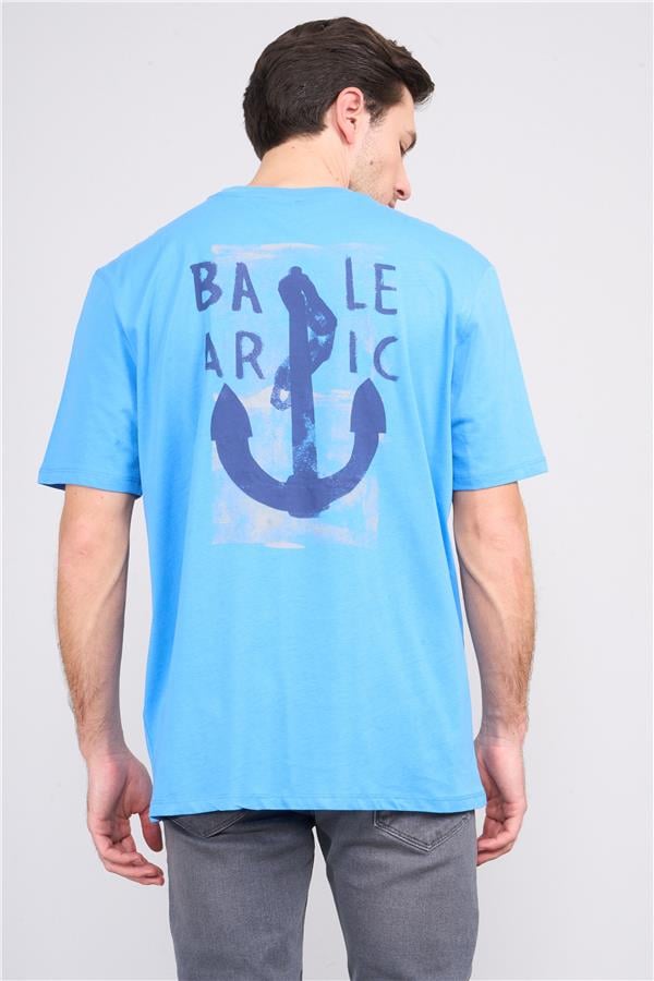 Çetinkaya Chester Polo 3859 Bisiklet Yaka 30/1 Penye Regular Baskılı T-shirt Mavi