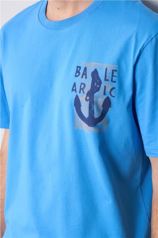 Çetinkaya Chester Polo 3859 Bisiklet Yaka 30/1 Penye Regular Baskılı T-shirt Mavi