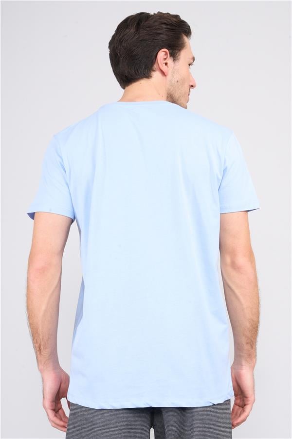 Çetinkaya Chester Polo 3861 Bisiklet Yaka 30/1 Penye Slimfit Baskılı T-shirt Mavi