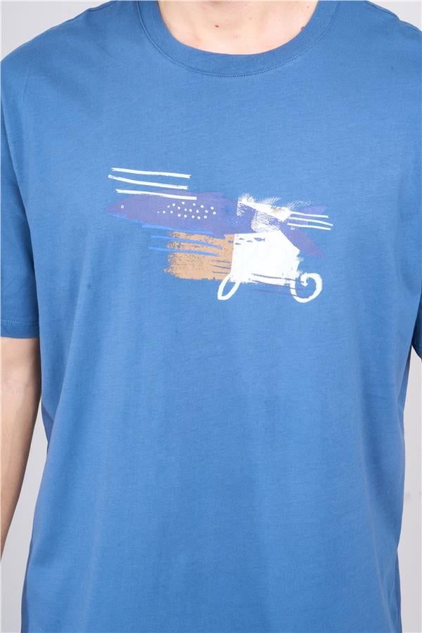Çetinkaya Chester Polo 3863 Bisiklet Yaka 30/1 Penye Comfort Baskılı T-shirt İndigo