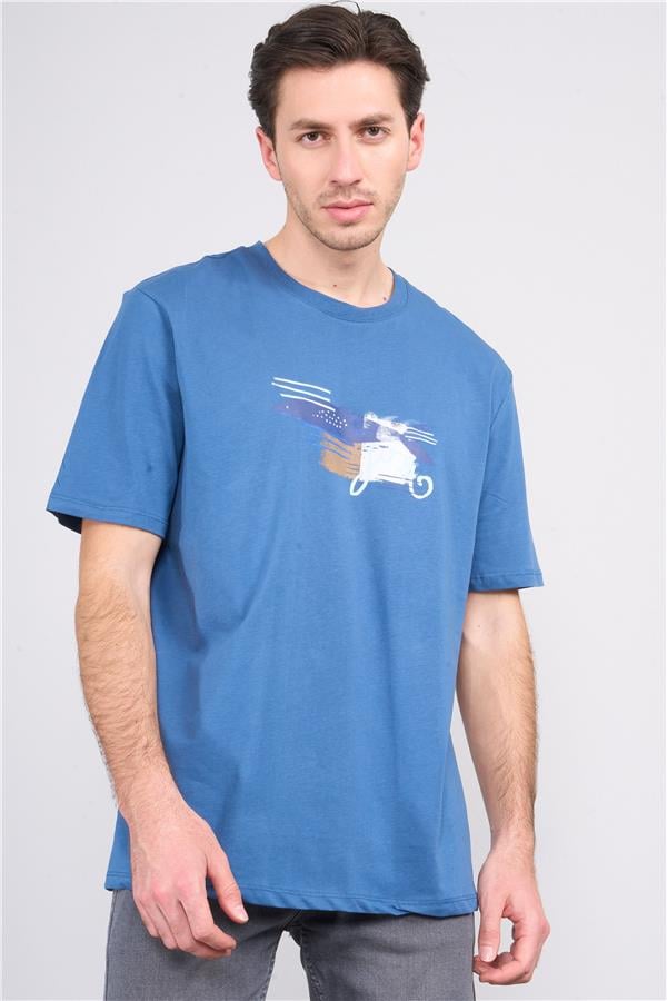 Çetinkaya Chester Polo 3863 Bisiklet Yaka 30/1 Penye Comfort Baskılı T-shirt İndigo