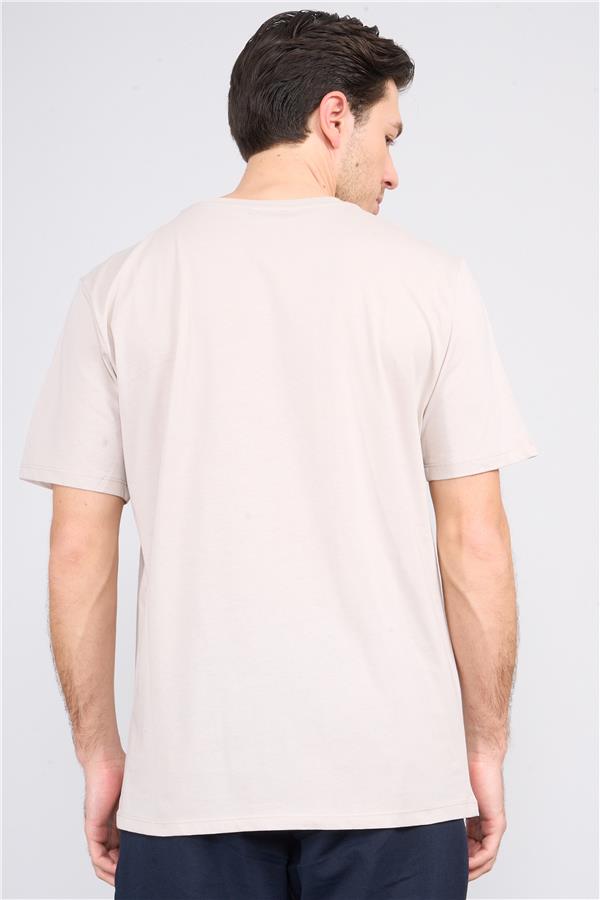 Çetinkaya Chester Polo 3864 Bisiklet Yaka 30/1 Penye Regular Baskılı T-shirt Vizon