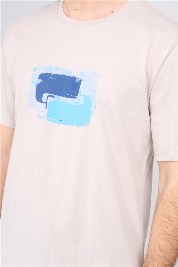Çetinkaya Chester Polo 3864 Bisiklet Yaka 30/1 Penye Regular Baskılı T-shirt Vizon