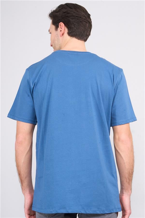 Çetinkaya Chester Polo 3864 Bisiklet Yaka 30/1 Penye Regular Baskılı T-shirt İndigo