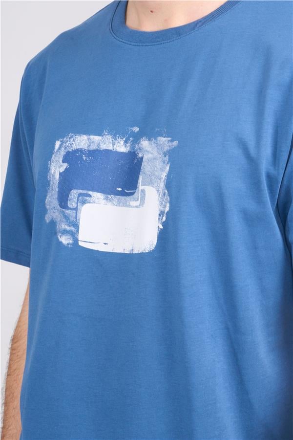 Çetinkaya Chester Polo 3864 Bisiklet Yaka 30/1 Penye Regular Baskılı T-shirt İndigo