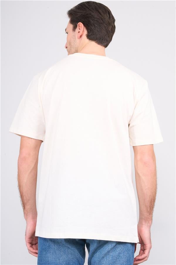 Çetinkaya Chester Polo 3865 Erkek Bisiklet Yaka 30/1 Penye Baskılı Regular T-shirt Krem