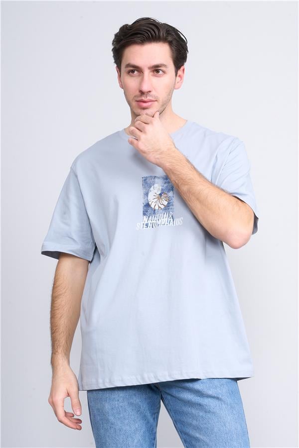 Çetinkaya Chester Polo 3866 Bisiklet Yaka 30/1 Penye Regular Baskılı T-shirt Gri