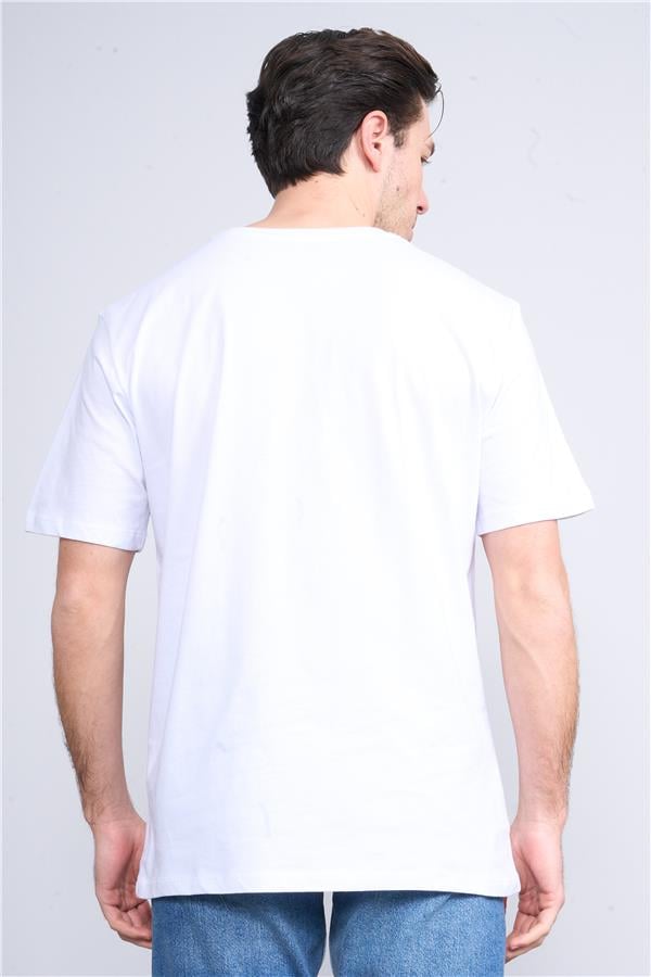 Çetinkaya Chester Polo 3867 Bisiklet Yaka 30/1 Penye Regular Baskılı T-shirt Beyaz