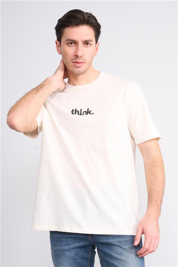 Çetinkaya Chester Polo 3900 Erkek Bisiklet Yaka Pamuk Baskılı Comfort T-shirt Krem