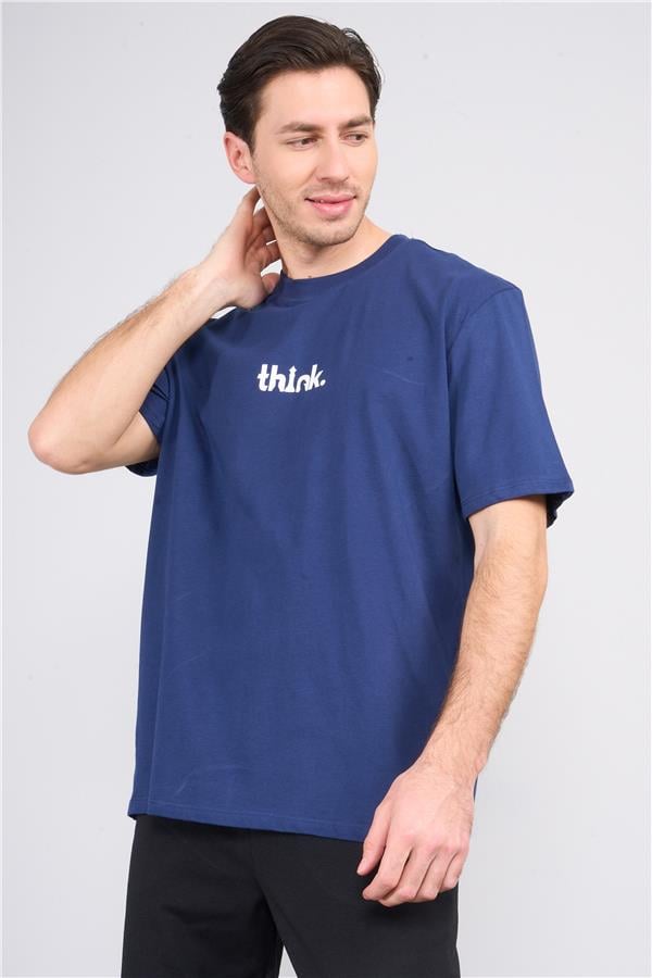 Çetinkaya Chester Polo 3900 Erkek Bisiklet Yaka Pamuk Baskılı Comfort T-shirt Lacivert