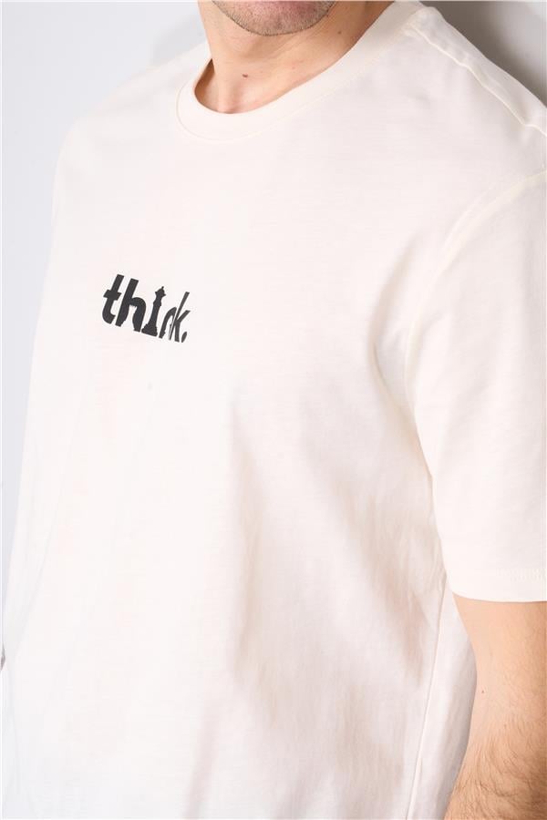 Çetinkaya Chester Polo 3900 Erkek Bisiklet Yaka Pamuk Baskılı Comfort T-shirt Krem