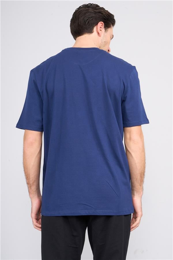 Çetinkaya Chester Polo 3900 Erkek Bisiklet Yaka Pamuk Baskılı Comfort T-shirt Lacivert