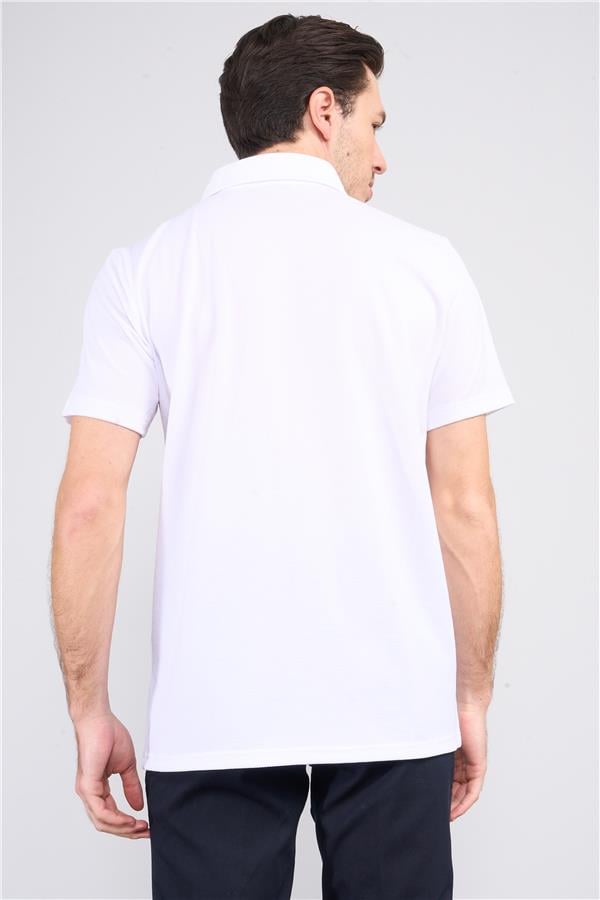 Çetinkaya Chester Polo 4249 Erkek Ayaklı Polo Yaka Petek Örgü Regular T-shirt Beyaz