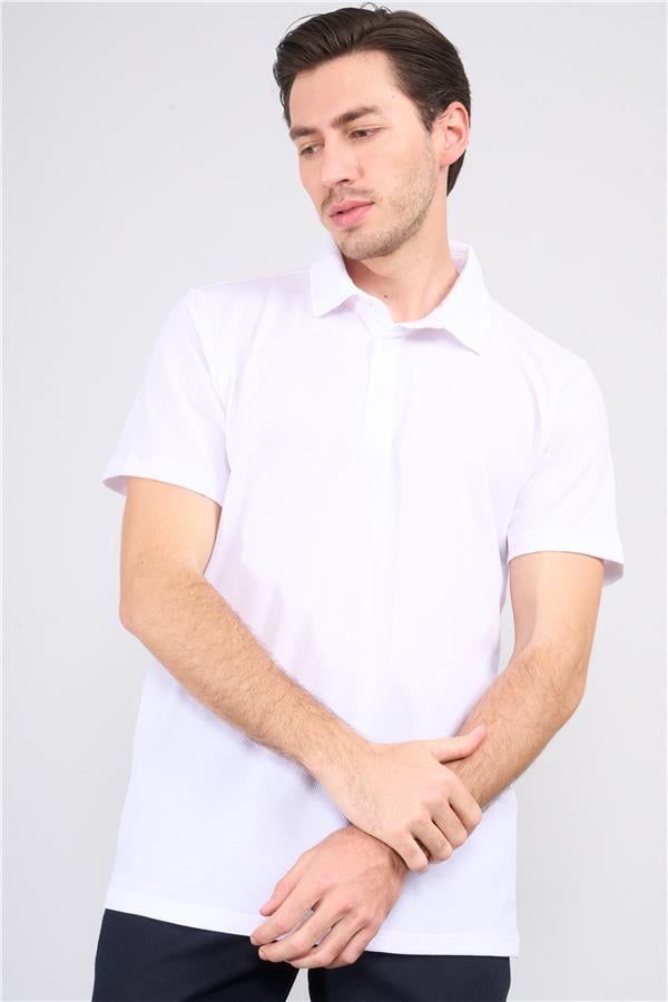 Çetinkaya Chester Polo 4249 Erkek Ayaklı Polo Yaka Petek Örgü Regular T-shirt Beyaz